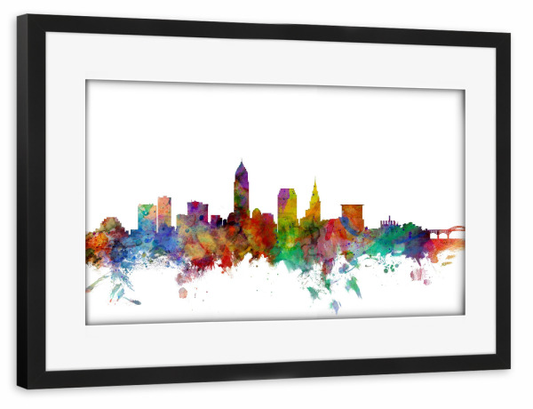 Poster mit Rahmen schwarz "Cleveland Ohio Watercolor" artboxONE - Städte,Reise,Architektur