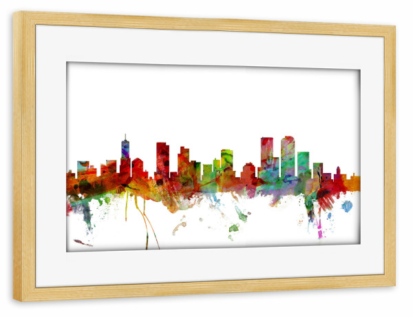 Poster mit Rahmen kiefer "Denver Colorado Watercolor" artboxONE - Städte,Reise,Architektur
