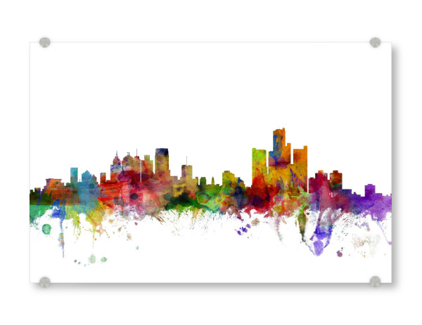 Acrylglasbild "Detroit Michigan Watercolor" artboxONE - Städte,Reise,Architektur