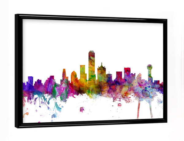 Poster mit schwarzem Rahmen "Dallas Texas Watercolor" artboxONE - Städte,Reise,Architektur