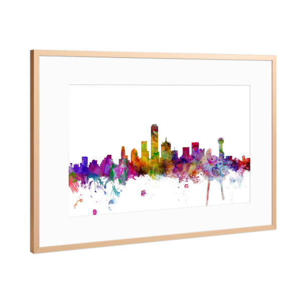 Poster mit Rahmen Kupfer "Dallas Texas Watercolor" artboxONE - Städte,Reise,Architektur