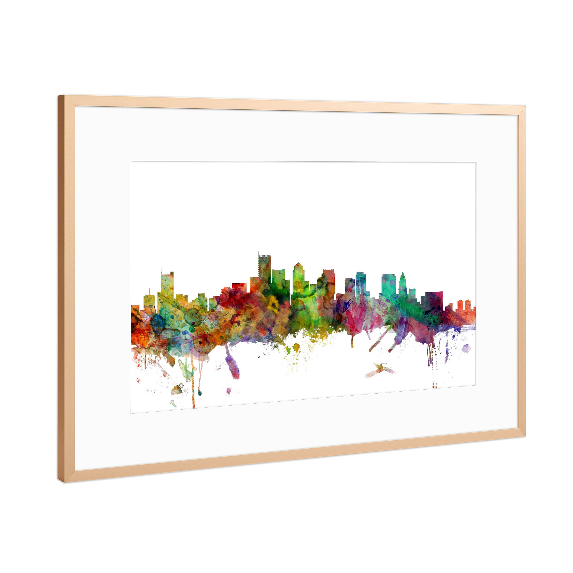 Poster mit Rahmen Kupfer "Boston Massachusetts Watercolor" artboxONE - Städte,Reise,Architektur