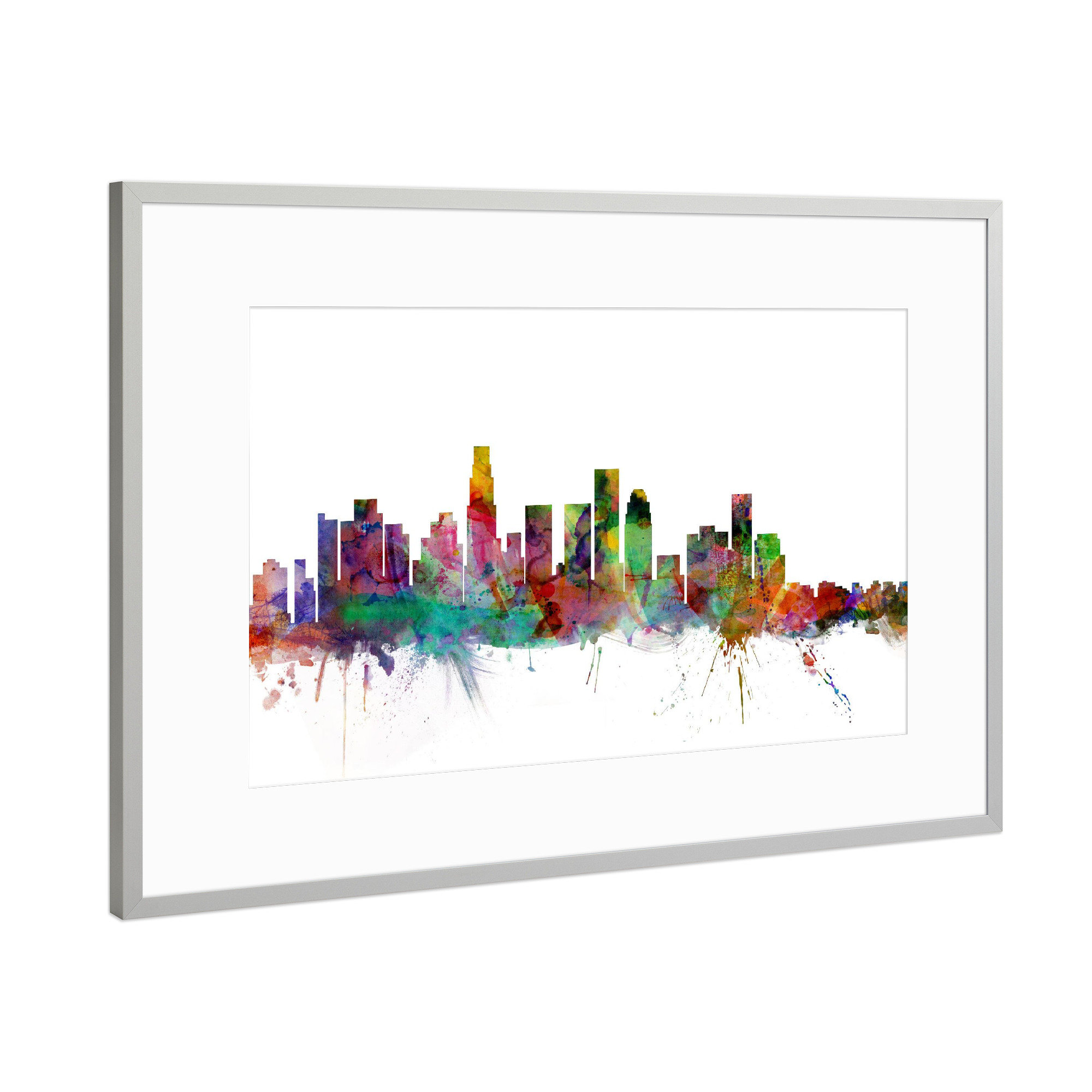 Poster mit Rahmen Silber "Los Angeles California Watercolor" artboxONE - Städte,Reise,Architektur