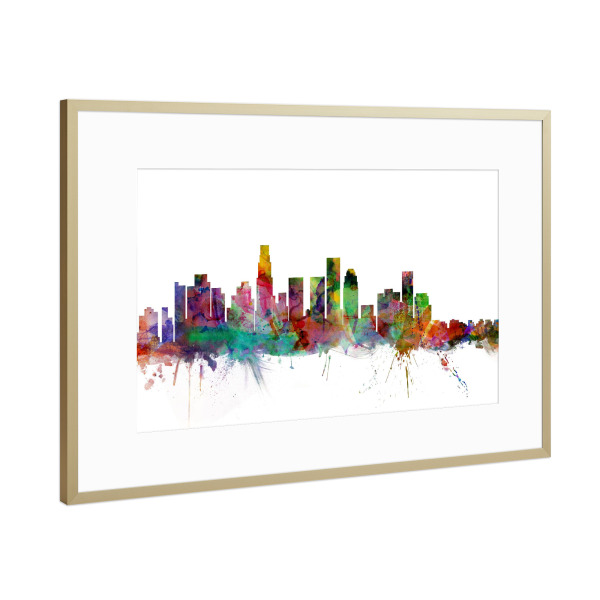 Poster mit Rahmen Gold "Los Angeles California Watercolor" artboxONE - Städte,Reise,Architektur