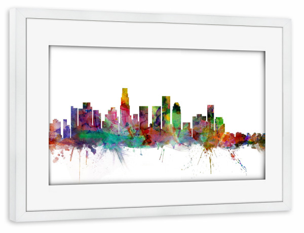 Poster mit Rahmen weiß "Los Angeles California Watercolor" artboxONE - Städte,Reise,Architektur