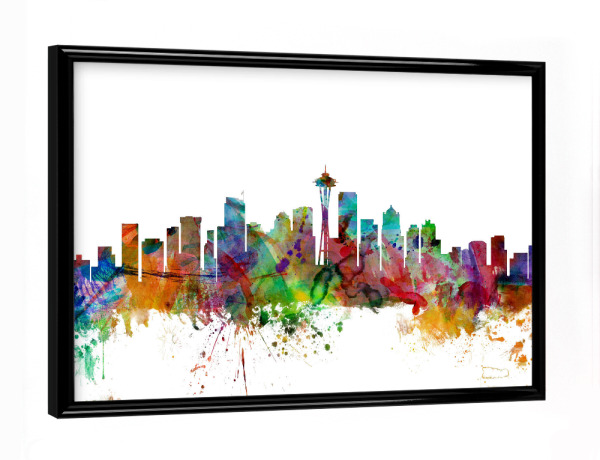 Poster mit schwarzem Rahmen "Seattle Washington Watercolor" artboxONE - Städte,Reise,Architektur