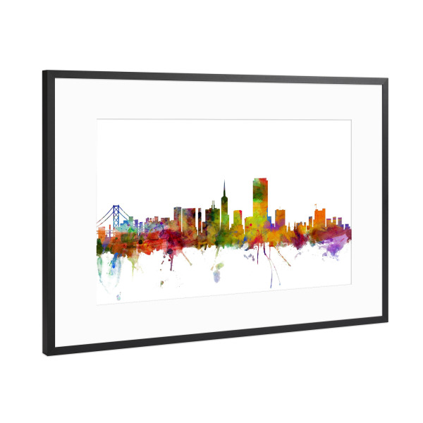 Poster mit Rahmen Schwarz (Metallic) "San Francisco City Watercolor" artboxONE - Städte,Reise,Architektur