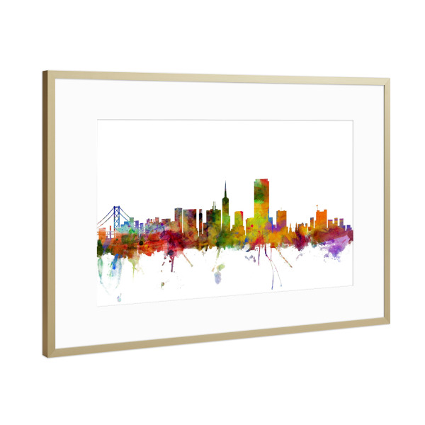 Poster mit Rahmen Gold "San Francisco City Watercolor" artboxONE - Städte,Reise,Architektur