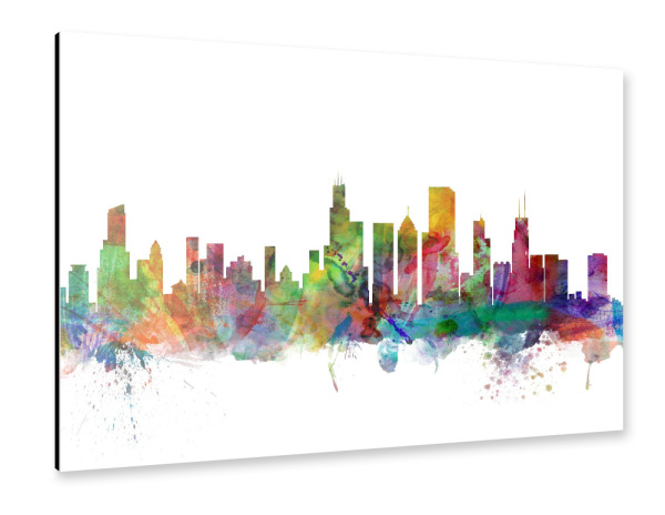 Alu-Dibond "Chicago Illinois Watercolor" 30x20 cm artboxONE
