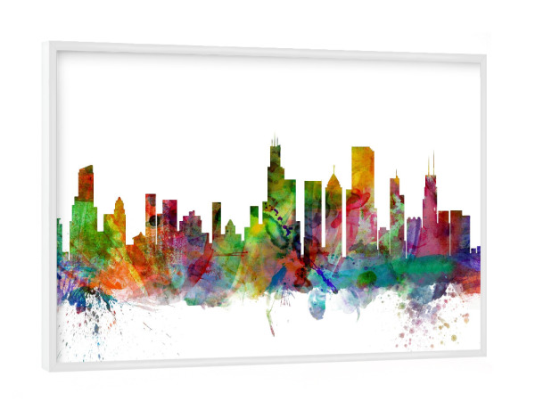 Poster mit weißem Rahmen "Chicago Illinois Watercolor" artboxONE - Städte,Reise,Architektur