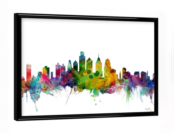 Poster mit schwarzem Rahmen "Philadelphia Pennsylvania Watercolor" artboxONE - Städte,Reise,Architektur