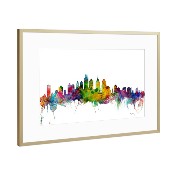 Poster mit Rahmen Gold "Philadelphia Pennsylvania Watercolor" artboxONE - Städte,Reise,Architektur