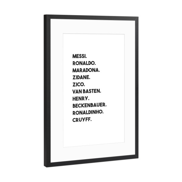 Poster mit Rahmen Schwarz (Metallic) "Legenden" artboxONE - Typografie,Sport / Fußball - Besten,Fußballgötter,Messi,Ronaldo