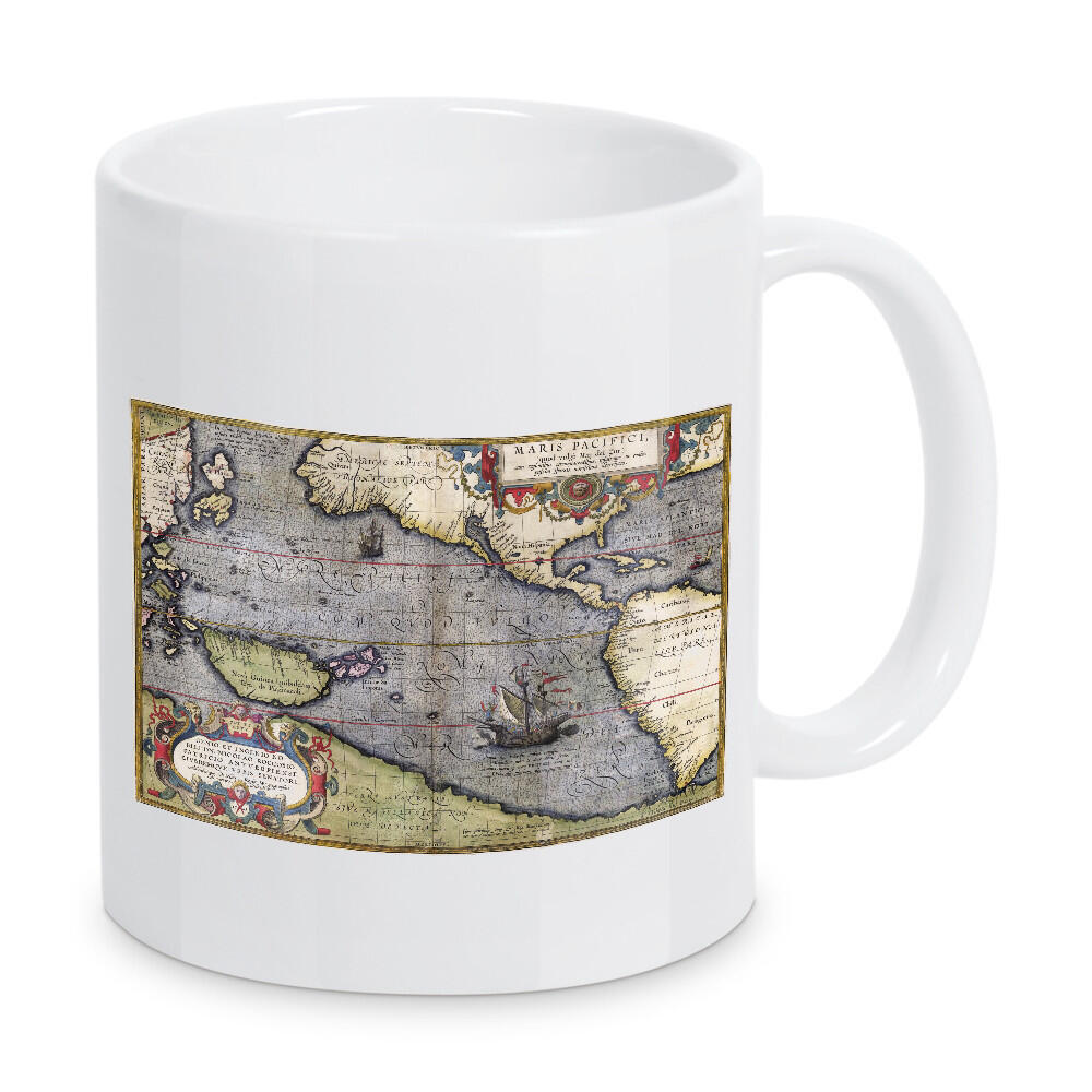Tasse "Maris Pacifici Bildkarte" artboxONE - Städte,Architektur,Kartografie - Karte,Flach,Jahrgang,Antik,Retro,Alt,Karten,Karte der welt,Illustration