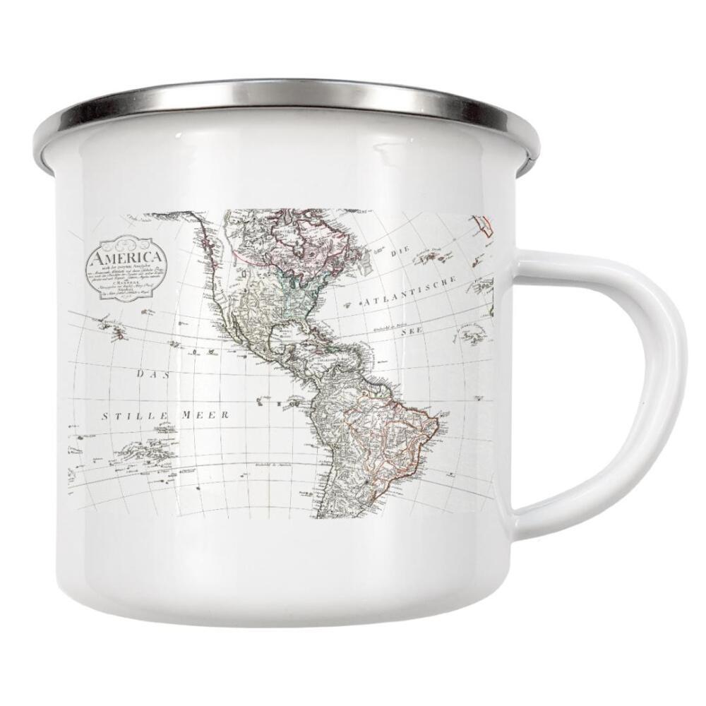 Emaille Tasse "Amerika-Bildkarte-n" artboxONE - Architektur,Kartografie - Karte,Flach,Antik,Retro,Alt,Karten,Karte der welt,Illustration,Amerika