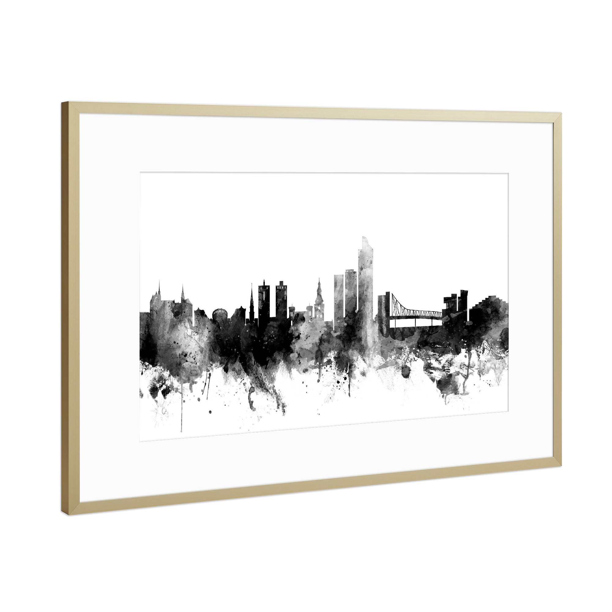 Poster mit Rahmen Gold "Oslo 2" artboxONE - Städte,Reise,Schwarzweiß,Architektur