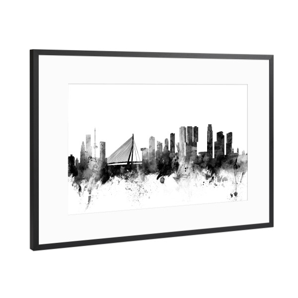 Poster mit Rahmen Schwarz (Metallic) "Rotterdam" artboxONE - Städte,Reise,Schwarzweiß,Architektur
