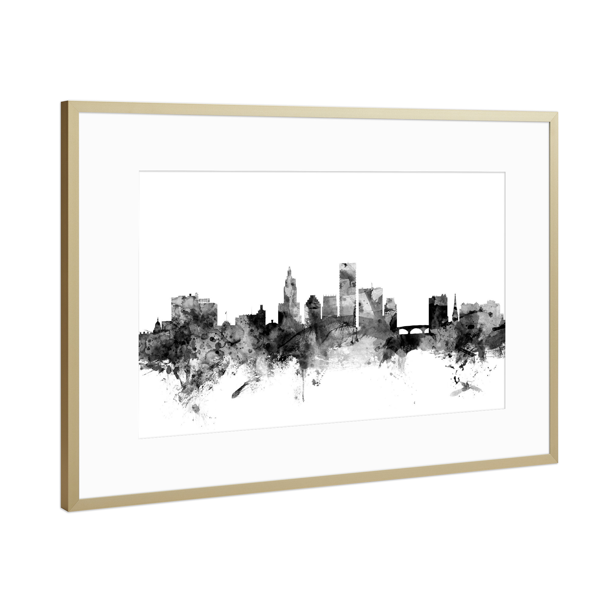 Poster mit Rahmen Gold "Providence Rhode Island" artboxONE - Städte,Reise,Schwarzweiß,Architektur
