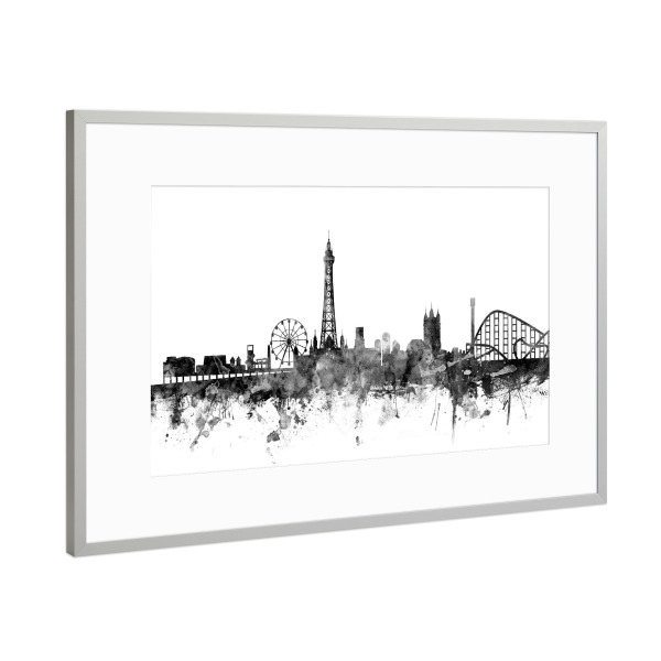 Poster mit Rahmen Silber "Blackpool England" artboxONE - Städte,Reise,Schwarzweiß,Architektur