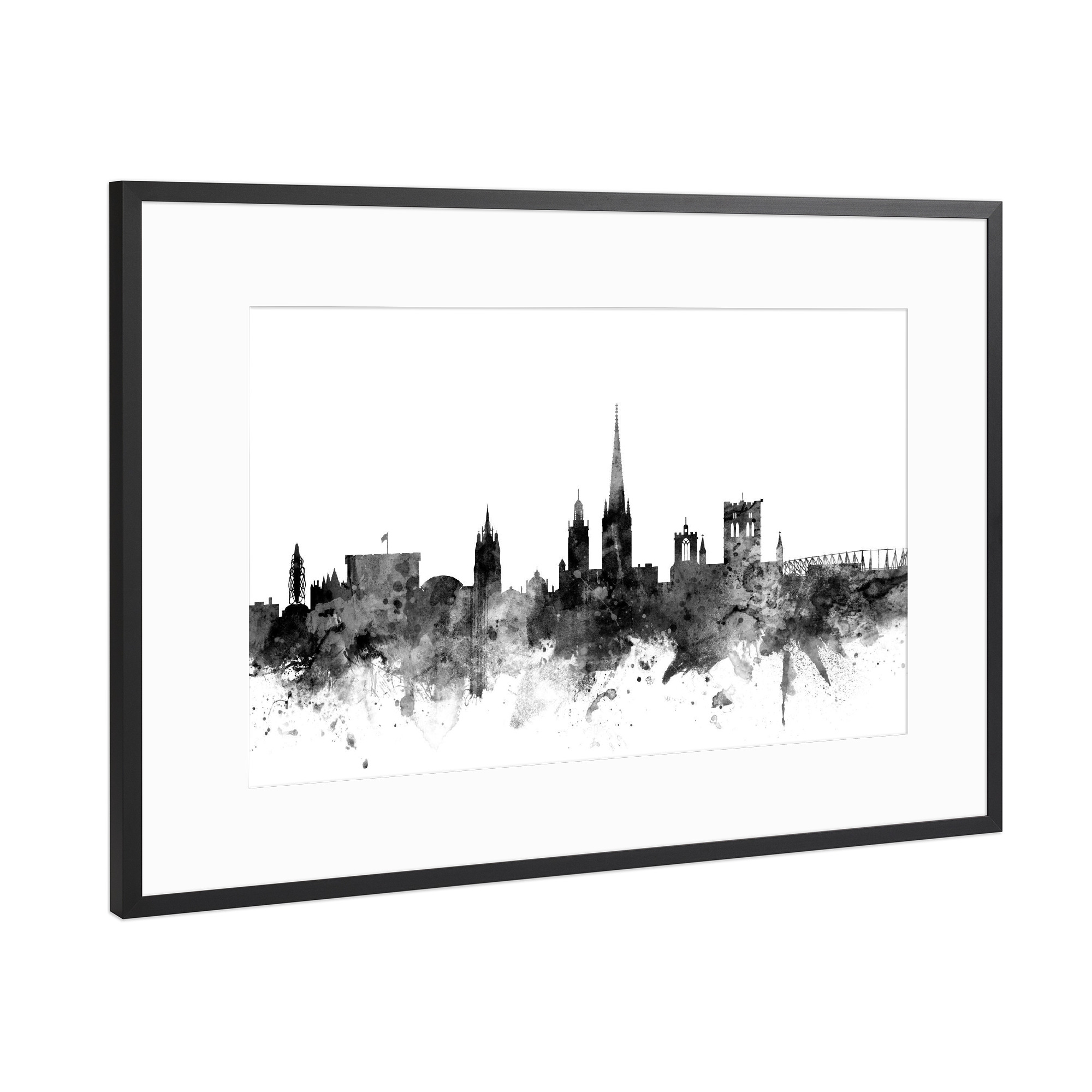 Poster mit Rahmen Schwarz (Metallic) "Norwich England" artboxONE - Städte,Reise,Schwarzweiß,Architektur