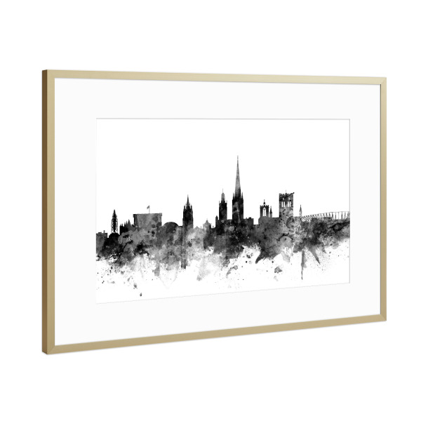 Poster mit Rahmen Gold "Norwich England" artboxONE - Städte,Reise,Schwarzweiß,Architektur