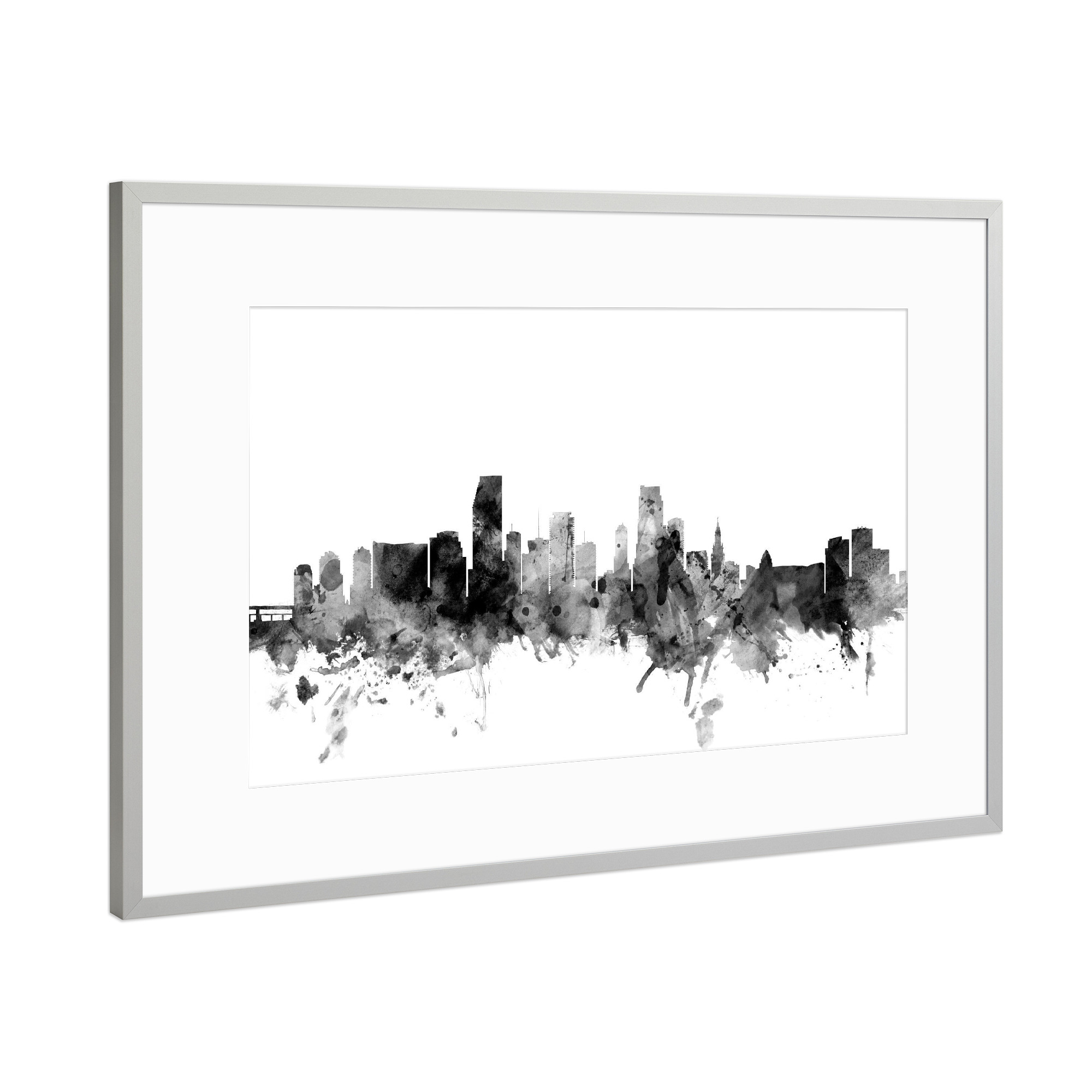 Poster mit Rahmen Silber "Miami Florida" artboxONE - Städte,Reise,Schwarzweiß,Architektur
