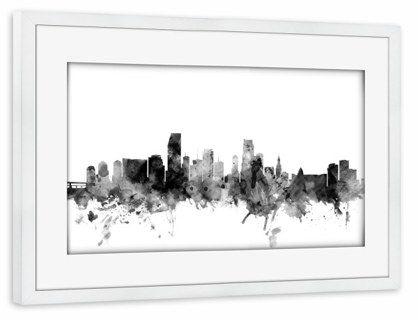 Poster mit Rahmen weiß "Miami Florida" artboxONE - Städte,Reise,Schwarzweiß,Architektur