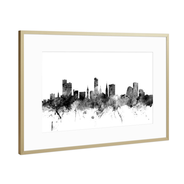 Poster mit Rahmen Gold "Leicester England" artboxONE - Städte,Reise,Schwarzweiß,Architektur