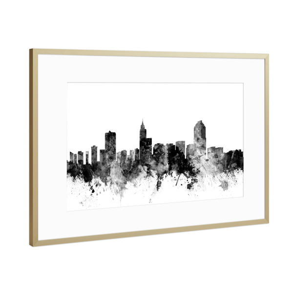 Poster mit Rahmen Gold "Raleigh North Carolina" artboxONE - Städte,Reise,Schwarzweiß,Architektur