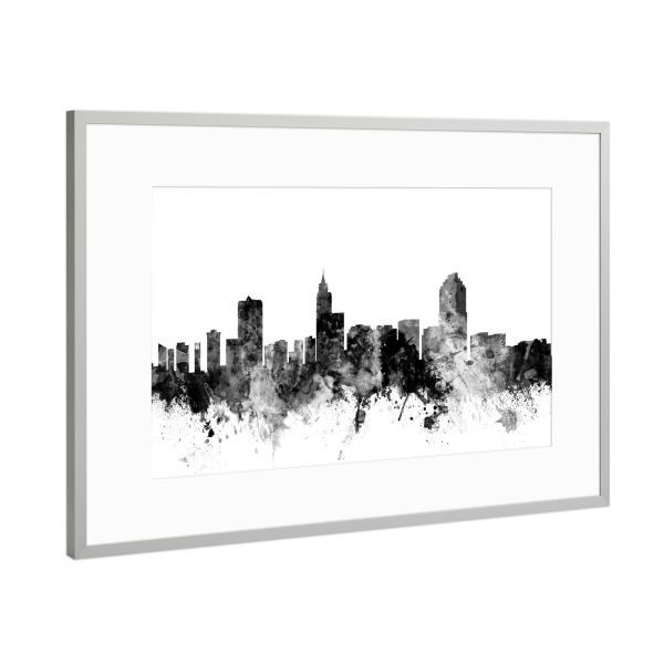 Poster mit Rahmen Silber "Raleigh North Carolina" artboxONE - Städte,Reise,Schwarzweiß,Architektur