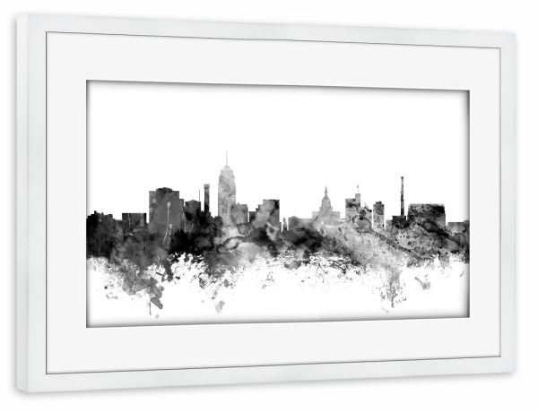 Poster mit Rahmen weiß "Lansing Michigan" artboxONE - Städte,Reise,Schwarzweiß,Architektur