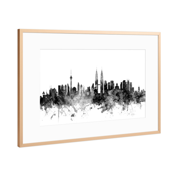 Poster mit Rahmen Kupfer "Kuala Lumpur Malaysia" artboxONE - Städte,Reise,Schwarzweiß,Architektur