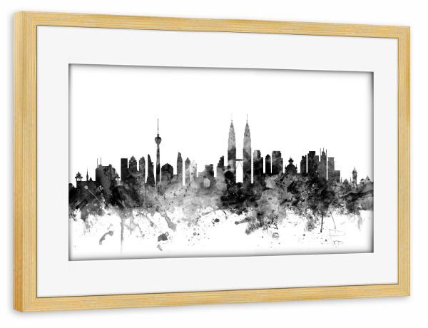 Poster mit Rahmen kiefer "Kuala Lumpur Malaysia" artboxONE - Städte,Reise,Schwarzweiß,Architektur