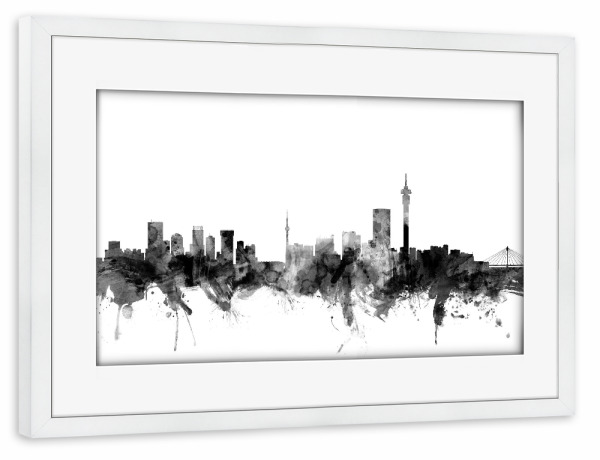 Poster mit Rahmen weiß "Johannesburg South Africa" artboxONE - Städte,Reise,Schwarzweiß,Architektur