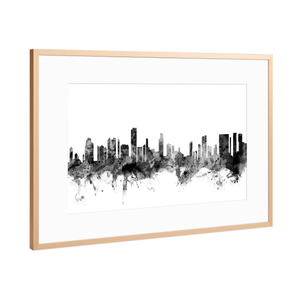 Poster mit Rahmen Kupfer "Honolulu Hawaii" artboxONE - Städte,Reise,Schwarzweiß,Architektur