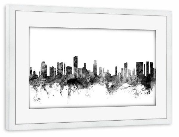 Poster mit Rahmen weiß "Honolulu Hawaii" artboxONE - Städte,Reise,Schwarzweiß,Architektur