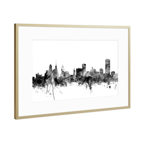Poster mit Rahmen Gold "Buffalo New York" artboxONE - Städte,Reise,Schwarzweiß,Architektur