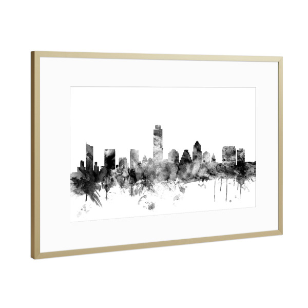 Poster mit Rahmen Gold "Austin Texas" artboxONE - Städte,Reise,Schwarzweiß,Architektur
