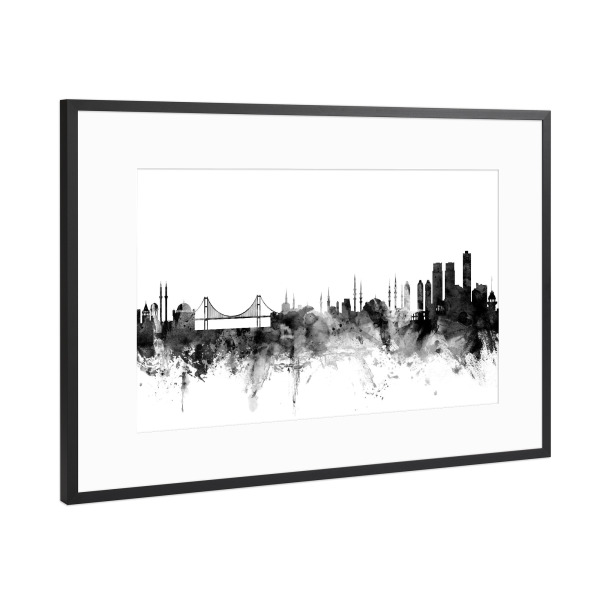 Poster mit Rahmen Schwarz (Metallic) "Istanbul Turkey" artboxONE - Städte,Reise,Schwarzweiß,Architektur