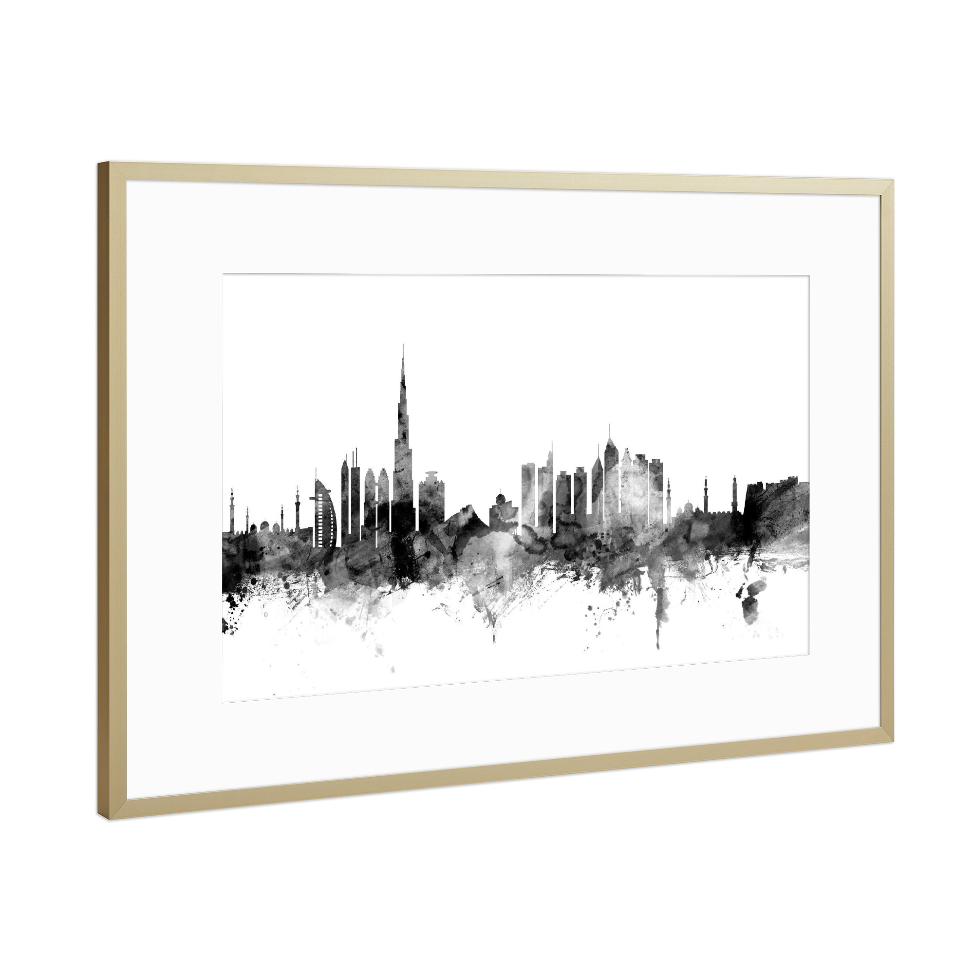 Poster mit Rahmen Gold "Dubai 2" artboxONE - Städte,Reise,Schwarzweiß,Architektur