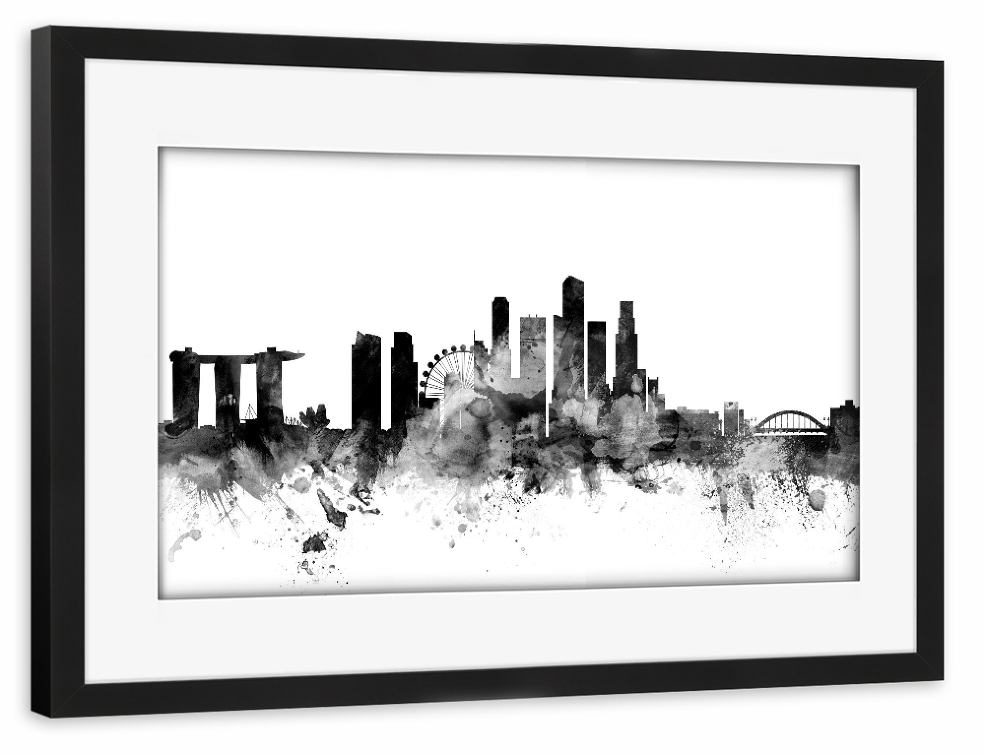 Poster mit Rahmen schwarz "Singapore 2" artboxONE - Städte,Reise,Schwarzweiß,Architektur