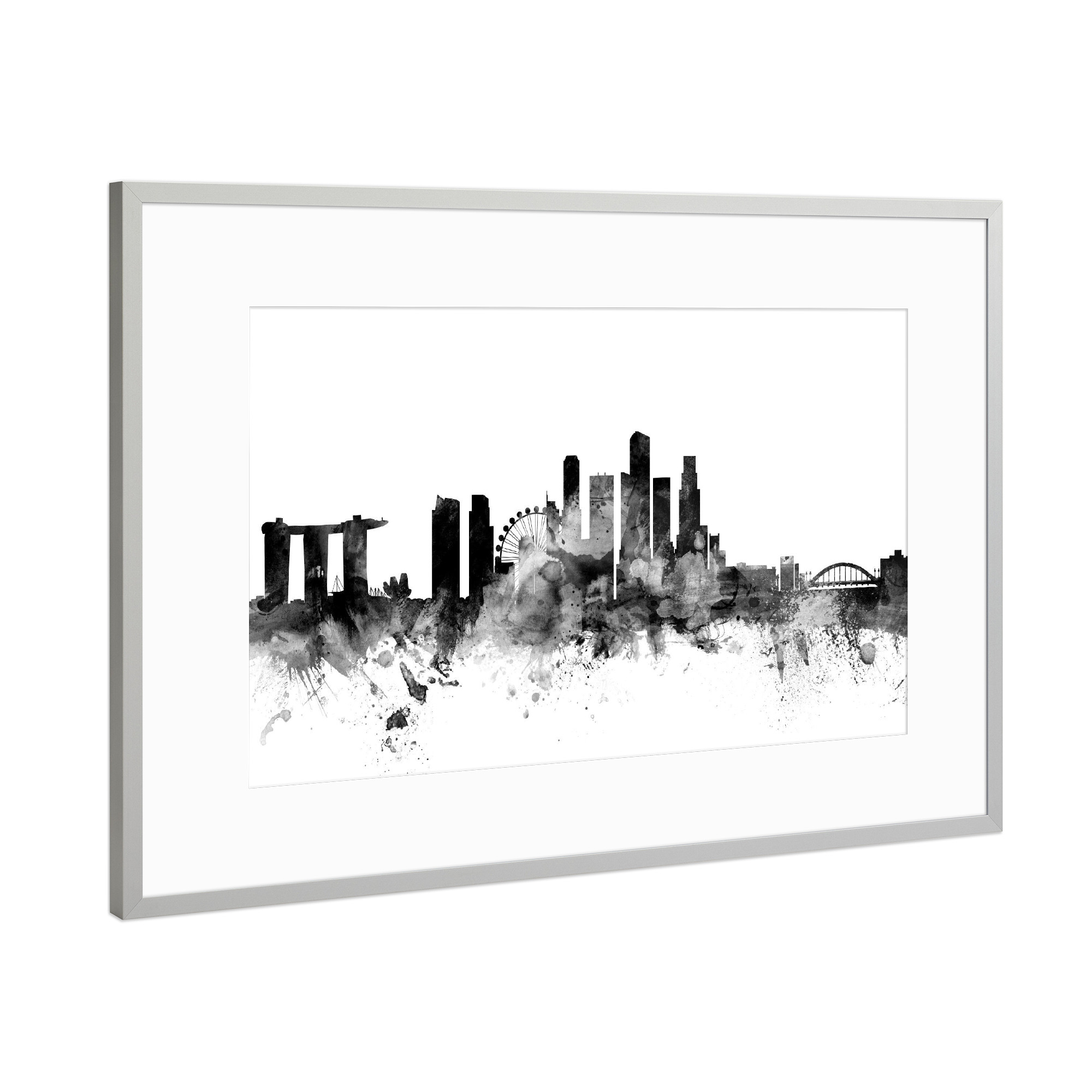 Poster mit Rahmen Silber "Singapore 2" artboxONE - Städte,Reise,Schwarzweiß,Architektur