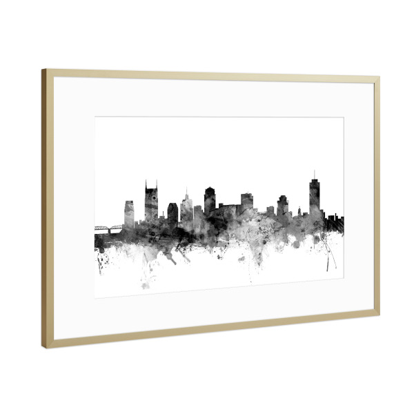 Poster mit Rahmen Gold "Nashville Tennessee" artboxONE - Städte,Reise,Schwarzweiß,Architektur