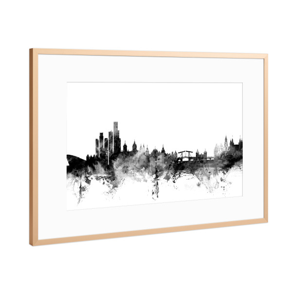 Poster mit Rahmen Kupfer "Amsterdam 2" artboxONE - Städte,Reise,Schwarzweiß,Architektur