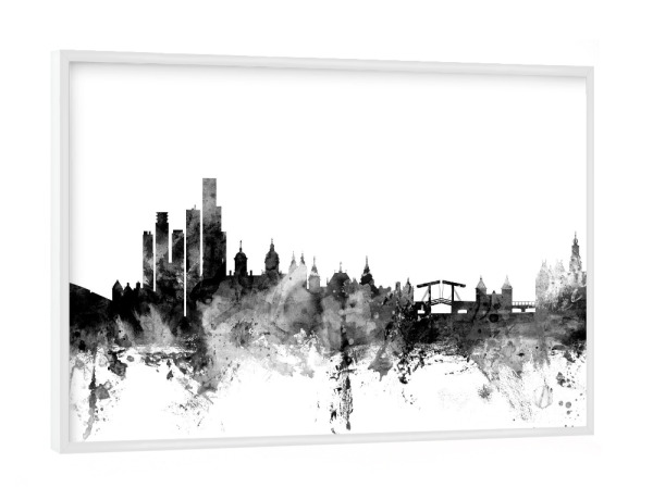 Poster mit weißem Rahmen "Amsterdam 2" artboxONE - Städte,Reise,Schwarzweiß,Architektur
