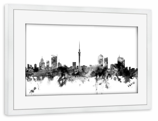 Poster mit Rahmen weiß "Auckland New Zealand" artboxONE - Städte,Reise,Schwarzweiß,Architektur