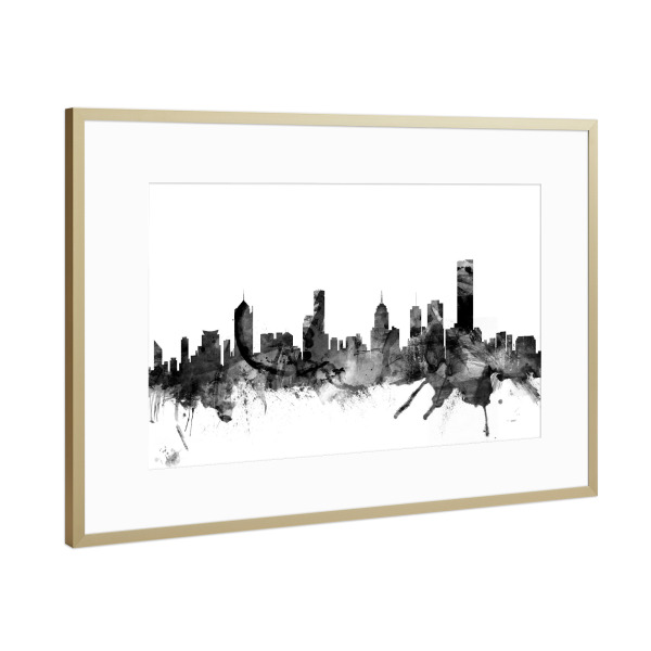 Poster mit Rahmen Gold "Melbourne" artboxONE - Städte,Reise,Schwarzweiß,Architektur
