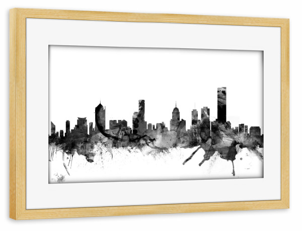 Poster mit Rahmen kiefer "Melbourne" artboxONE - Städte,Reise,Schwarzweiß,Architektur