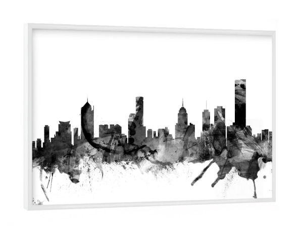 Poster mit weißem Rahmen "Melbourne" artboxONE - Städte,Reise,Schwarzweiß,Architektur