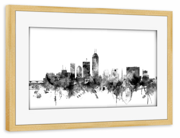 Poster mit Rahmen kiefer "Indianapolis Indiana" artboxONE - Städte,Reise,Schwarzweiß,Architektur